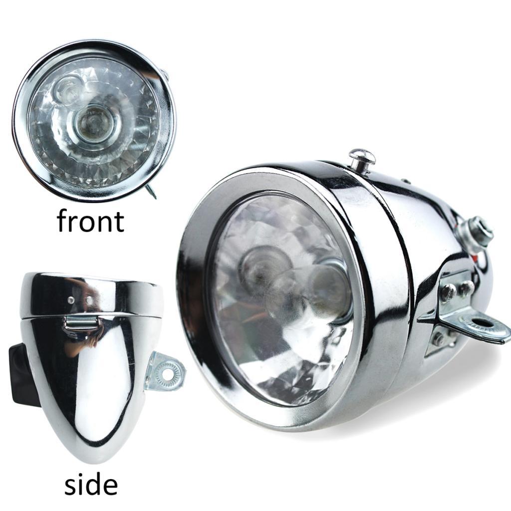 Bike Dynamo Light - Dynamo-Scheinwerfer- und Rücklicht-Set, Chrom-Reibungsgenerator-Lampe, Fahrradbeleuchtung für