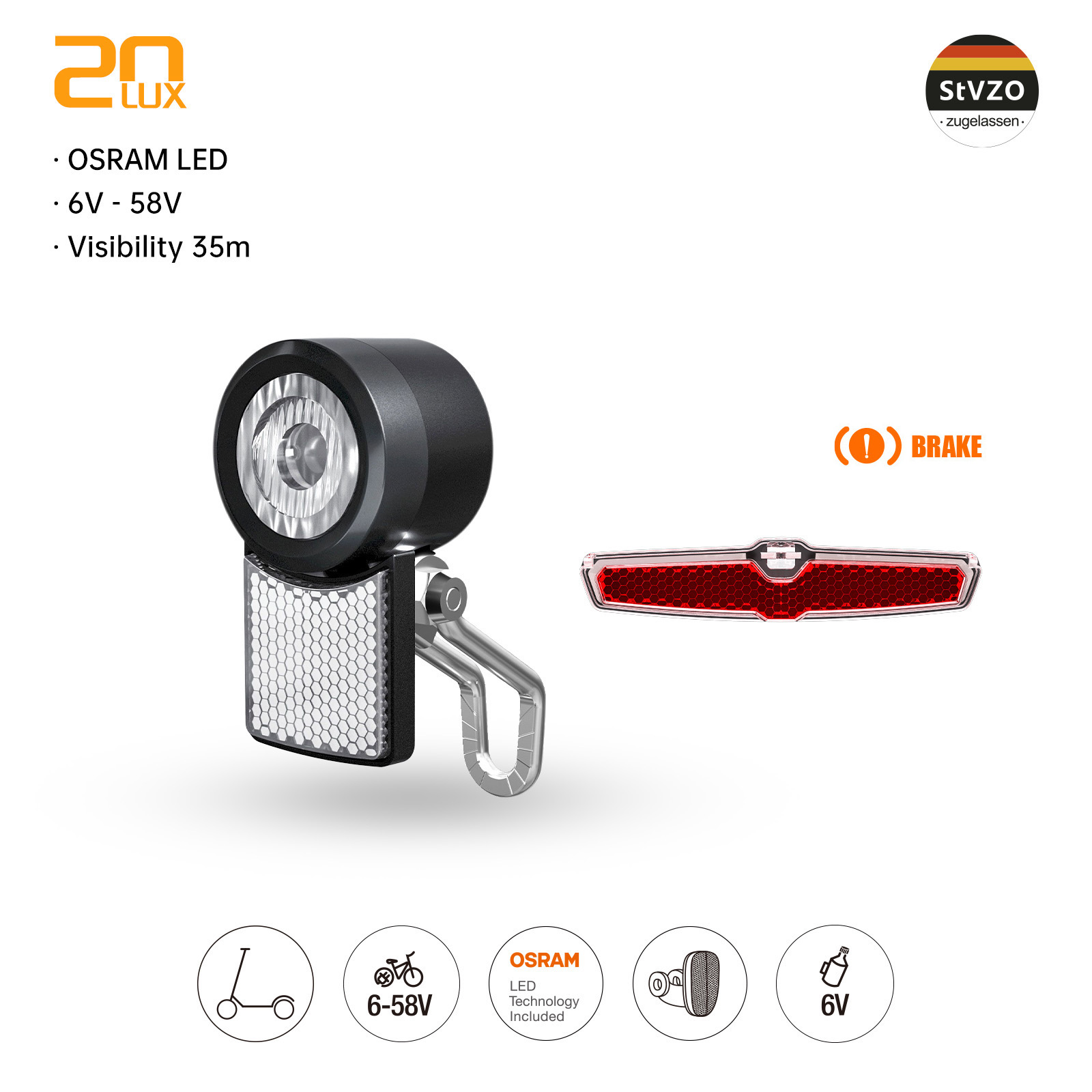 Bike Dynamo Light - Linkbest 20 Lux LED-Fahrradlicht-Set, Wasserdicht IPX-6,